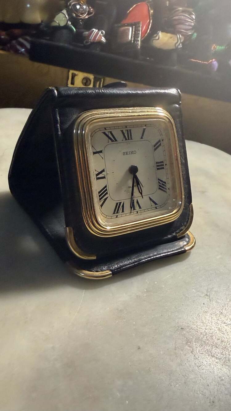 Vintage Seiko Quartz Folding Leather Travel Alarm Clock